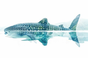 Obraz premium Majestic whale shark gliding through the crystal waters with a breathtaking mountain backdrop in the distance