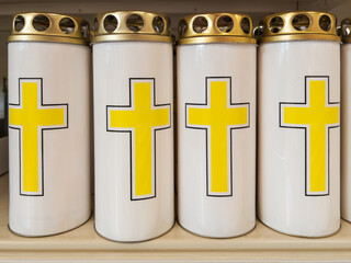 Memorial Candles with Yellow Cross Design