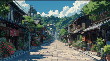 Fototapeta premium view of the town in japanise anime style