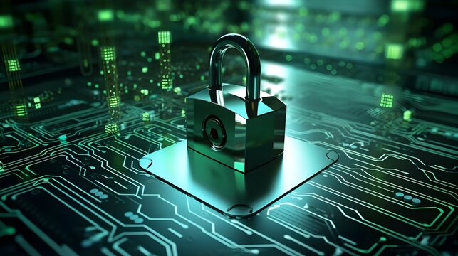 Secure Server with Green Padlock,Cybersecurity Digital