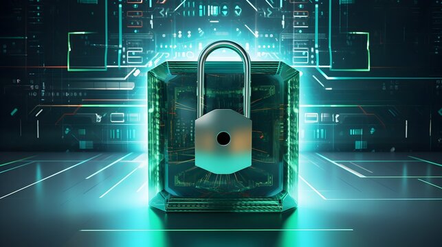 Secure Server with Green Padlock,Cybersecurity Digital