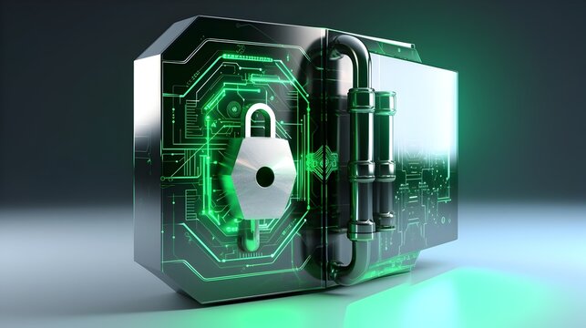 Secure Server with Green Padlock,Cybersecurity Digital