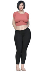 Fototapeta premium ダイエットビフォーアフター ぽっちゃり体型の女性のイラスト 日本人3Dモデルの全身正面