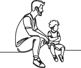Obraz premium Continuous one line art illustration of father and son