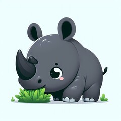Fototapeta premium cute little rhino eating grass