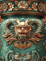 Mesmerizing Thai Ceramic Vase with Intricate Floral and Geometric Patterns in Digital