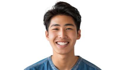 portrait of a happy young Asian man isolated on transparent background, smiling boy cut out 