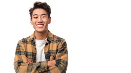 portrait of a happy young Asian man isolated on transparent background, smiling boy cut out