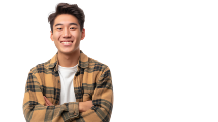 portrait of a happy young Asian man isolated on transparent background, smiling boy cut out 
