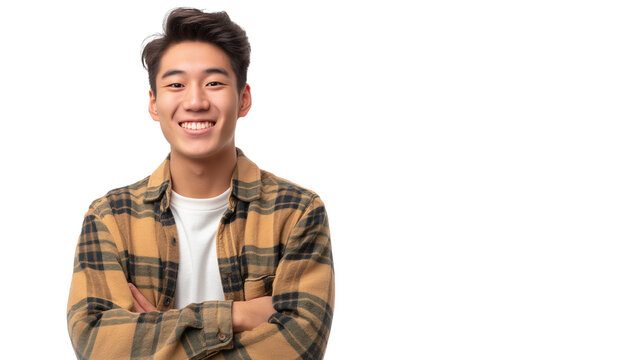 portrait of a happy young Asian man isolated on transparent background, smiling boy cut out 