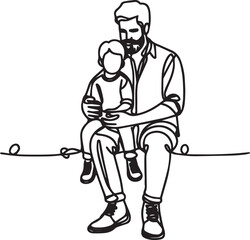 father and son continuous one line art illustration