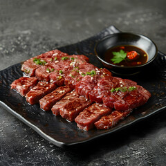 A serving of juicy and tender beef yakiniku with vegetables