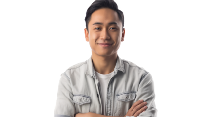 portrait of a happy young Asian man isolated on transparent background, smiling boy cut out 