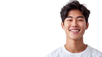 portrait of a happy young Asian man isolated on transparent background, smiling boy cut out 
