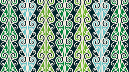 Seamless Traditional Maori Pattern with Koru or Silver Fern Fiddlehead Curves