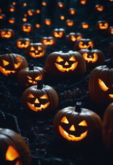 Fototapeta premium Jack-o-Lantern in a Dark Forest at Night