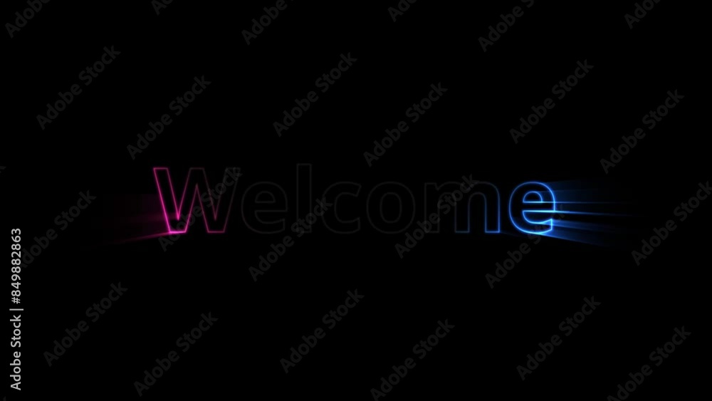 Poster dynamic welcome text animation with vibrant neon effect on black background, ideal for presentations