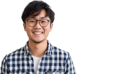 portrait of a happy young Asian man isolated on transparent background, smiling boy cut out 