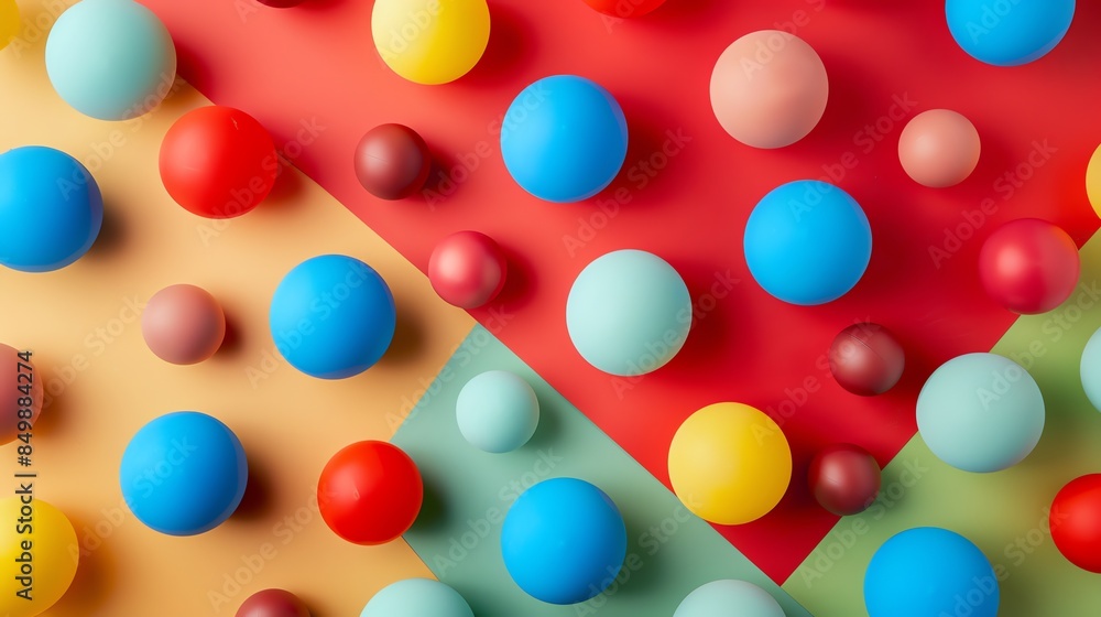 Poster 3d rendering of colorful balls on a multi-colored background. the balls are of different sizes and c