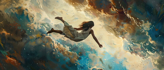 People floating among the clouds