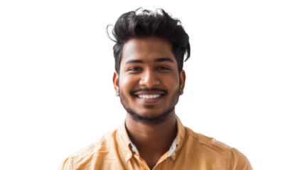 portrait of a happy young Indian man isolated on transparent background