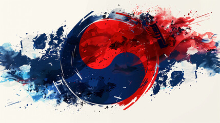 태극기를 소재로 한 수채화풍의 추상적인 일러스트-Abstract watercolor illustration featuring the Taegeukgi (Korean flag)