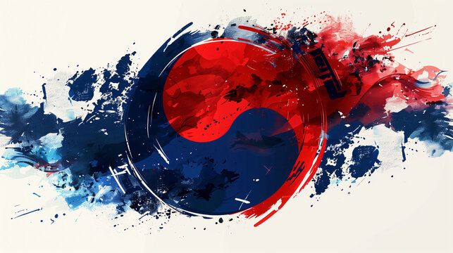 태극기를 소재로 한 수채화풍의 추상적인 일러스트-Abstract watercolor illustration featuring the Taegeukgi (Korean flag)