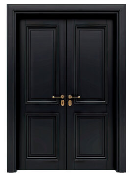 Isolated modern elegant black double doors, sleek contemporary interior doors, symmetrical stylish architecture