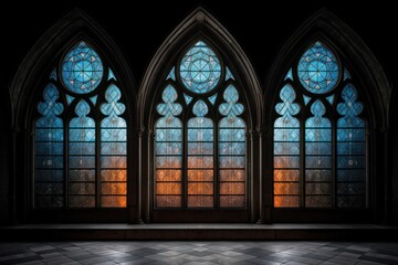 Whole old serene empty stained glass scene architecture window wall.