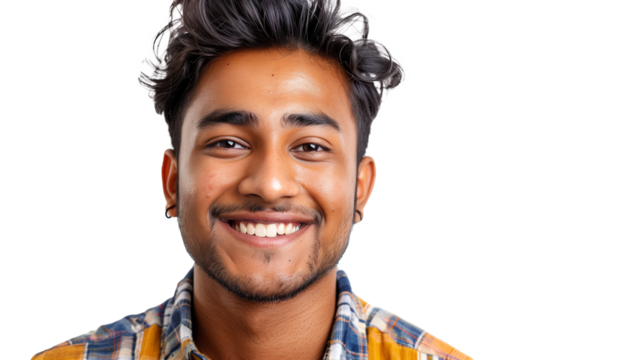 portrait of a happy young Indian man isolated on transparent background