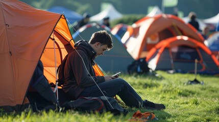 A festivalgoer using the solarpowered tent as a base camp knowing that they can keep their phone charged all weekend without having to leave the site.