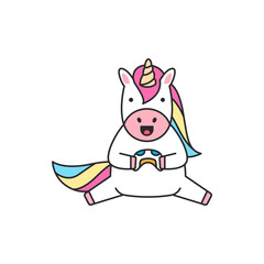 Cute unicorn playing game