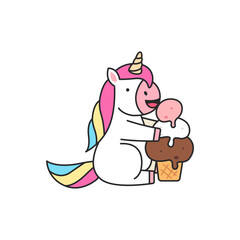 Cute unicorn eating ice cream