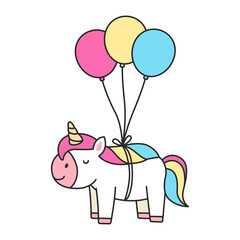 Fototapeta premium Cute unicorn with balloons