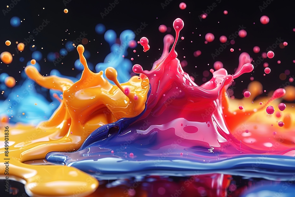 Aufkleber liquid abstract splashing paint drop macro colorful blue water background art bubble design pattern