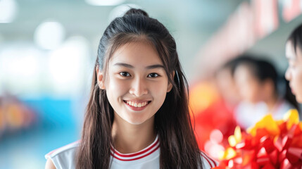 Stunning cheerleader captured in a midroutine high kick, Ai Generated