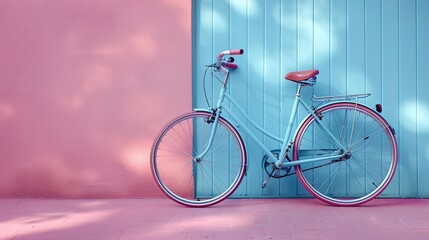 blue bicycle on pink background. pastel minimal style concept