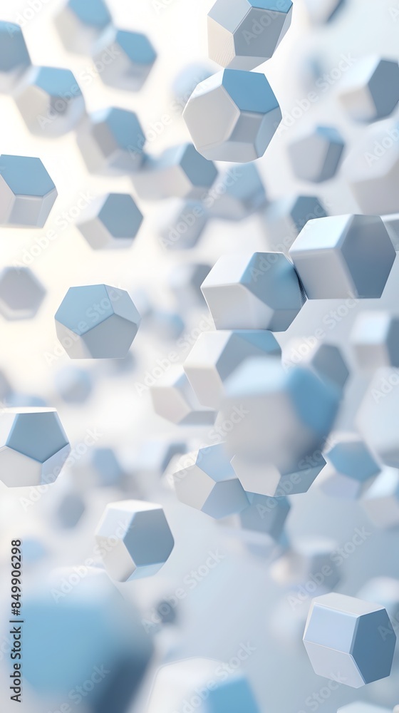Poster Abstract Hexagonal Geometric Pattern with Soft Gradient Colors in Minimalist 3D Render