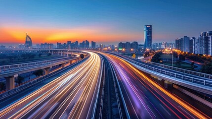 Fototapeta premium Cityscape with a Highway at Dusk