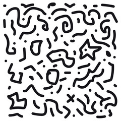 Fun Color Black line abstract doodle set seamless pattern, Creative minimalist style art background for children or trendy design with basic shapes. Simple childish scribble backdrop