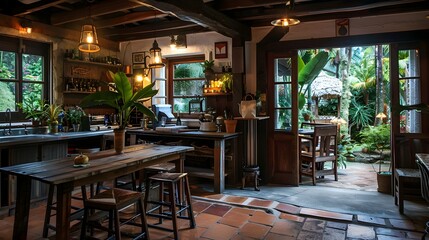 Fototapeta premium Rustic Cottage Kitchen with Charming Culinary Comforts and Homely Decor