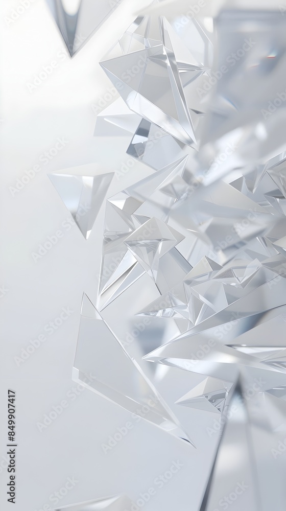 Poster ethereal geometric abstraction with haze and triangle shapes on isolated white background