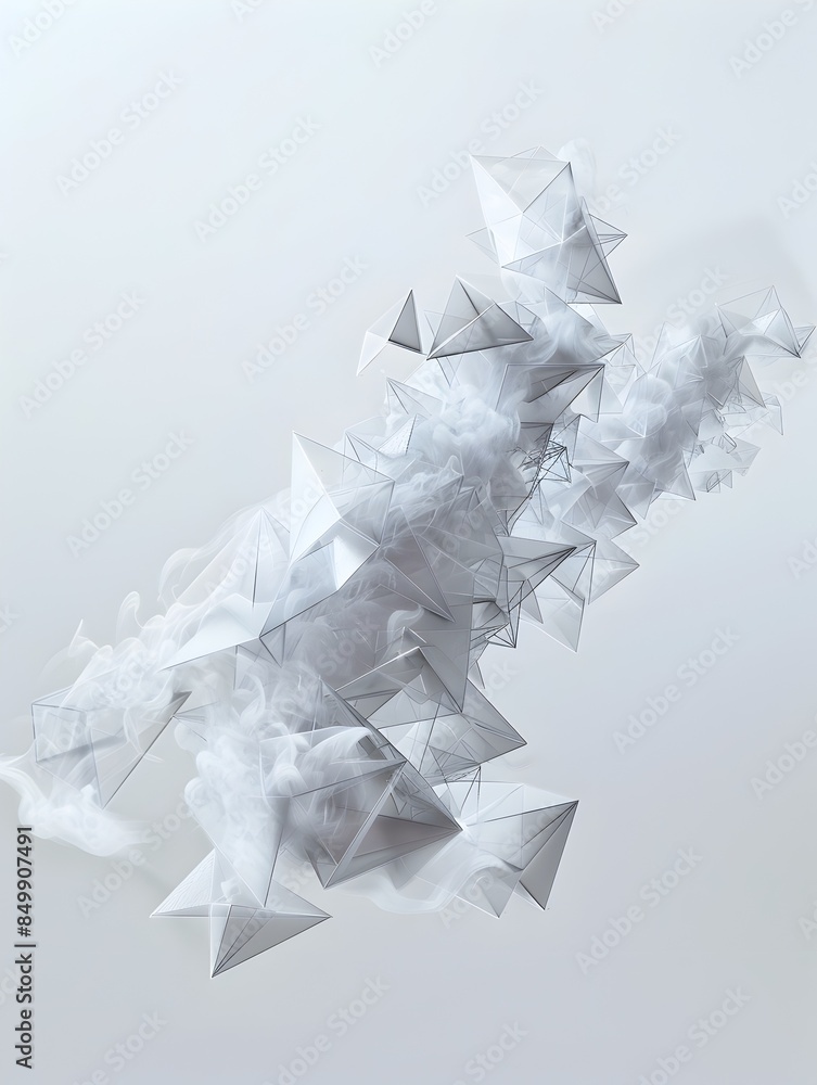 Poster ethereal geometry - 3d rendered abstract triangular haze shapes on isolated white background