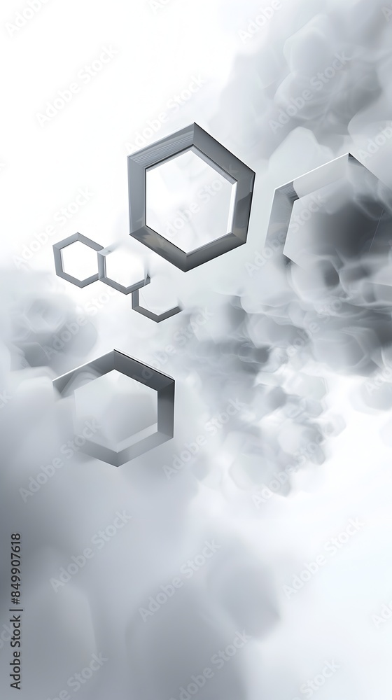 Aufkleber ethereal hexagon fog - abstract 3d geometric shapes on minimalist background