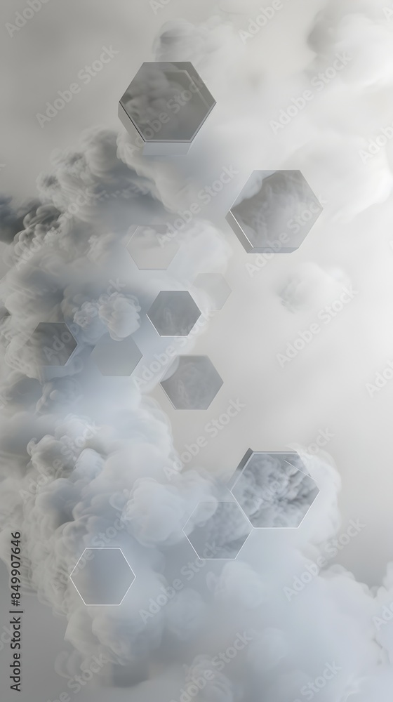 Aufkleber ethereal hexagon shapes enveloped in captivating fog cloud abstract digital art
