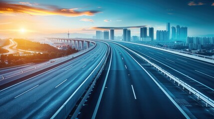 Fototapeta premium Highway Leading to the City at Sunset