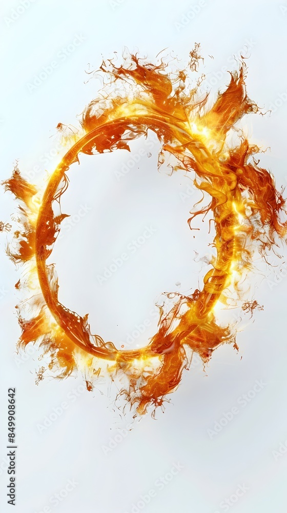 Poster fiery circle - intense 3d rendered abstraction of burning flames on isolated white background