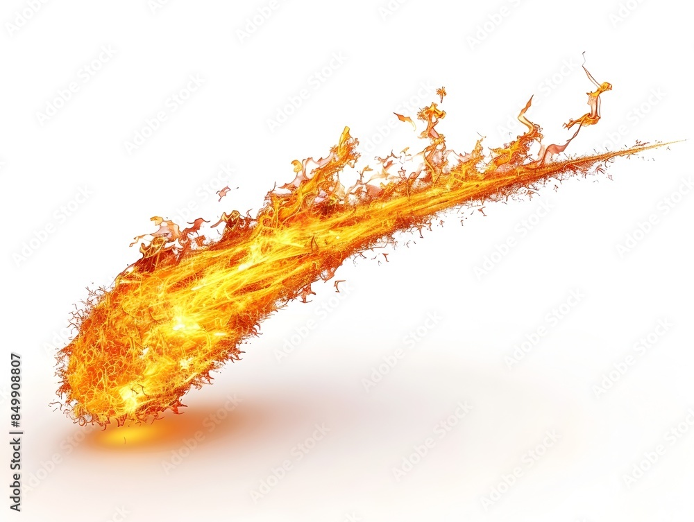 Poster fiery comet-shaped 3d rendering on clean white background