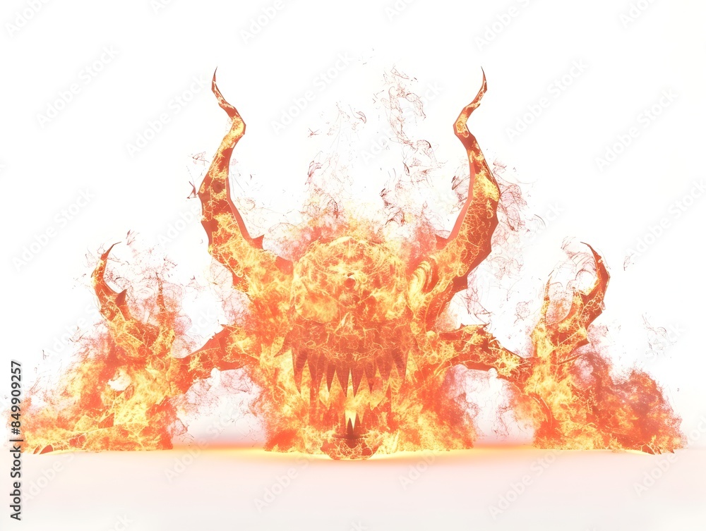 Poster fiery demonic entity 3d render with blazing flames on white background