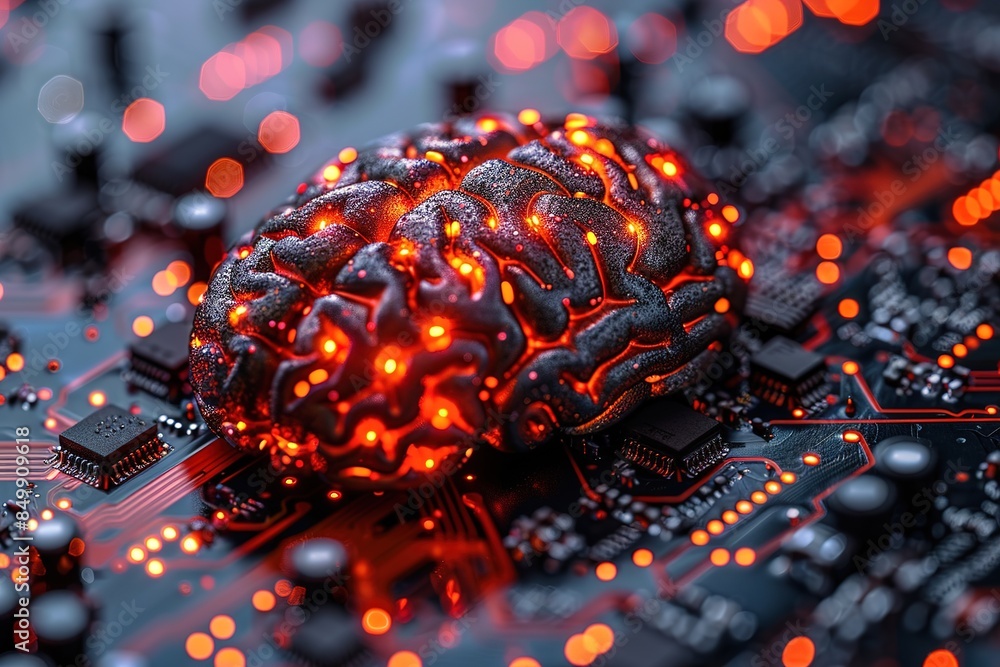 Poster brain technology intelligence computing circuit digital science board processor information artifici